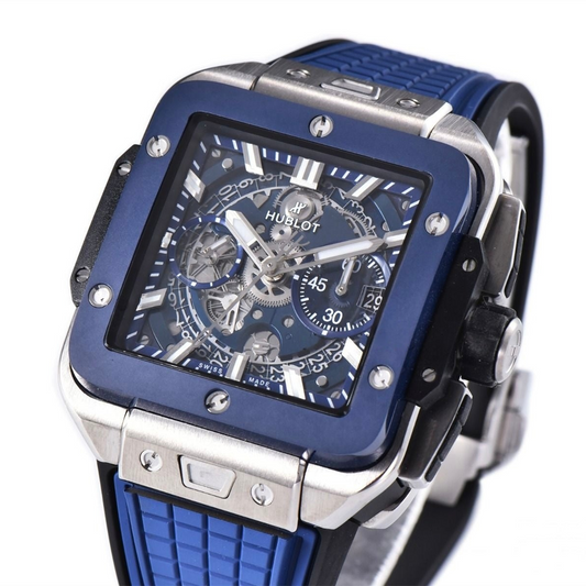 Hublot Square Bang Unico 42mm Blue Rubber Strap Skeleton Dial