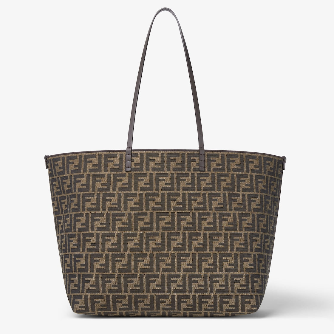 Fendi Roll Large FF Jacquard and Striped Pequin Fabric Shopper