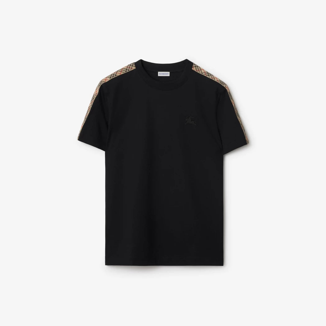 Burberry Check Trim Cotton T-Shirt "Black"