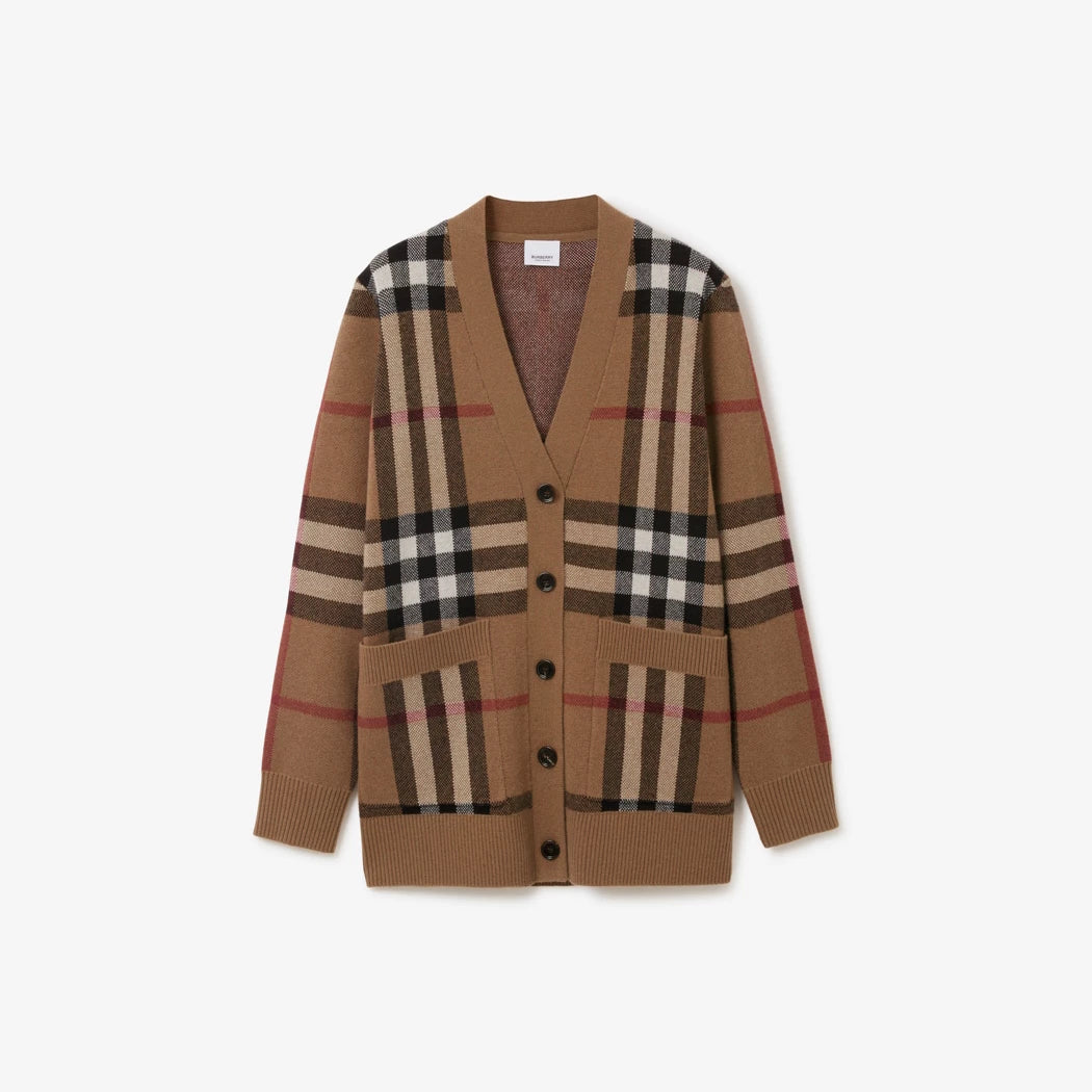 Burberry Check Wool Cashmere Cardigan "Birch Brown"