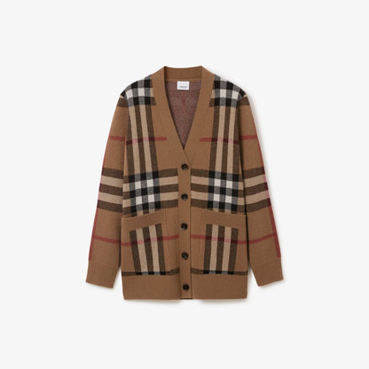 Burberry Check Wool Cashmere Cardigan "Birch Brown"