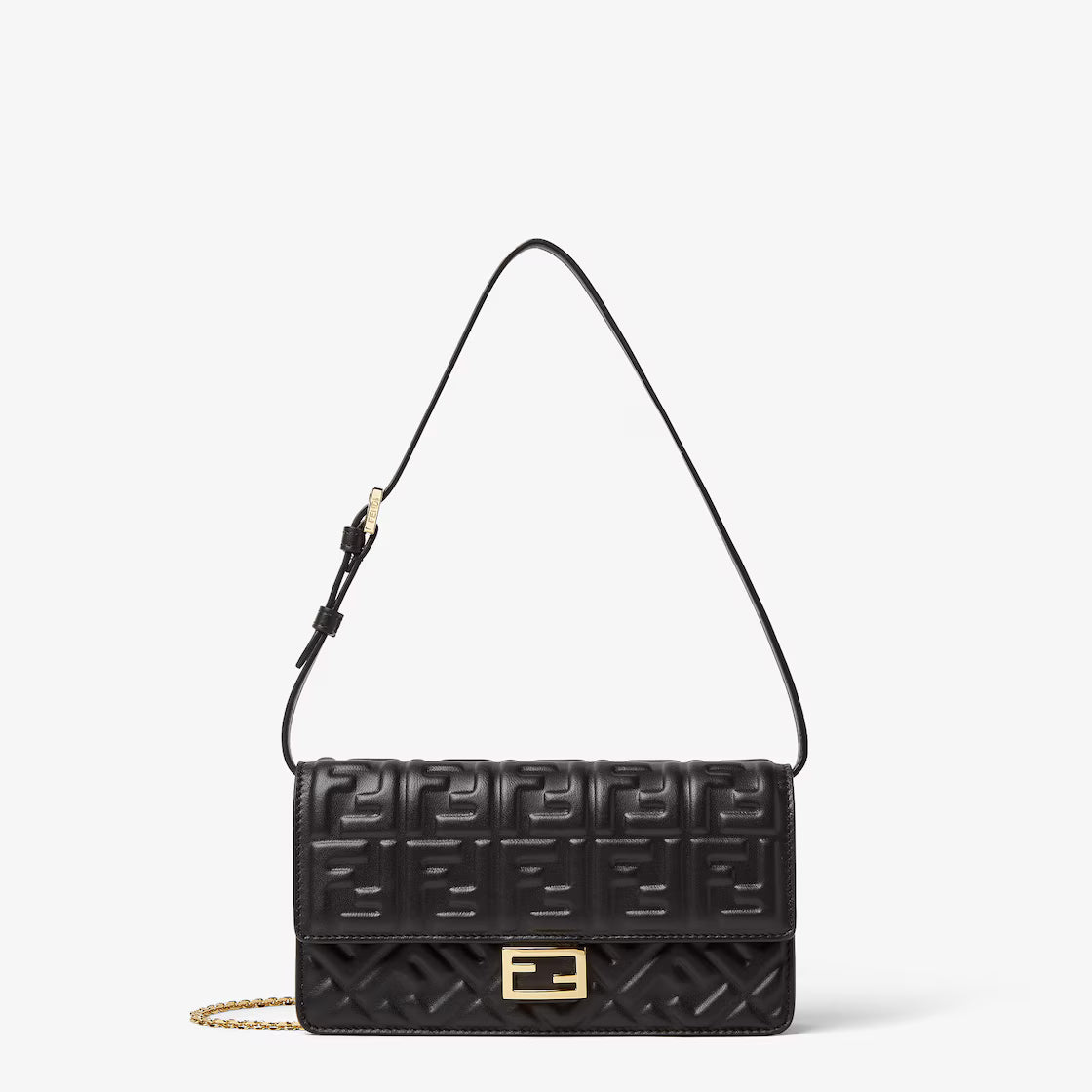 Fendi Tube Wallet On Chain "Black Nappa Leather Wallet with FF Motif"
