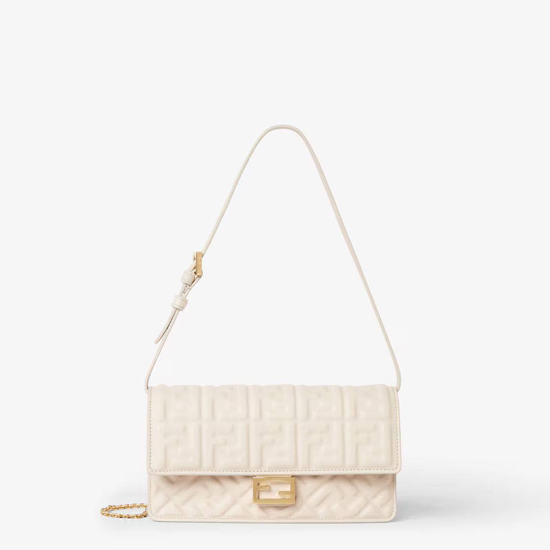 Fendi Tube Wallet On Chain "White Nappa Leather Wallet with FF Motif"