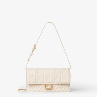 Fendi Tube Wallet On Chain "White Nappa Leather Wallet with FF Motif"