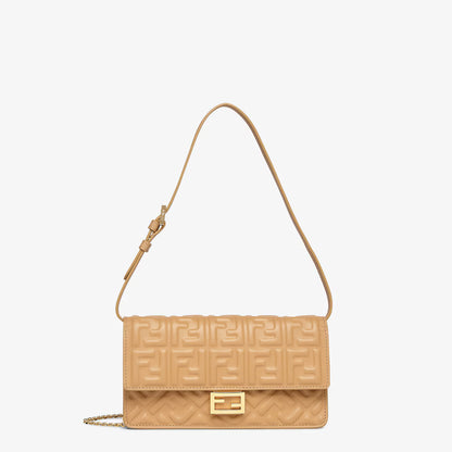 Fendi Tube Wallet On Chain "Light Brown Nappa Leather Wallet with FF Motif"