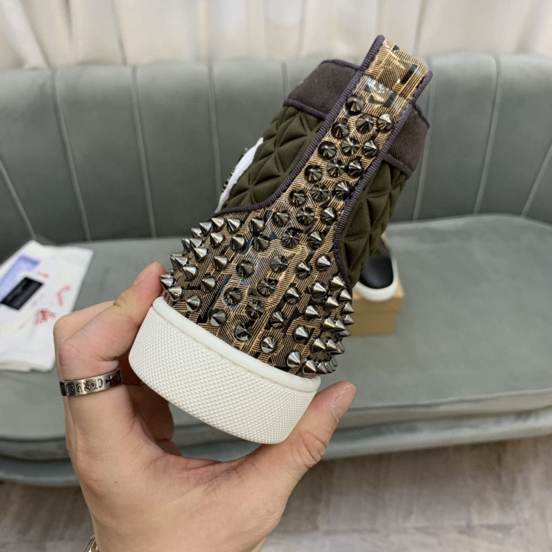 Christian Louboutin High Top Louis Spikes "Green-Black"