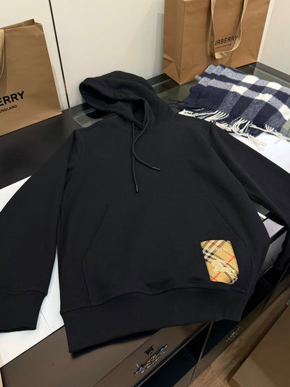 Burberry Check Label Cotton Hoodie "Black"