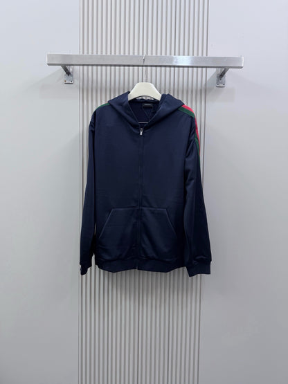 Gucci Silk Cotton Jersey Zip Jacket with Web "Dark Blue"
