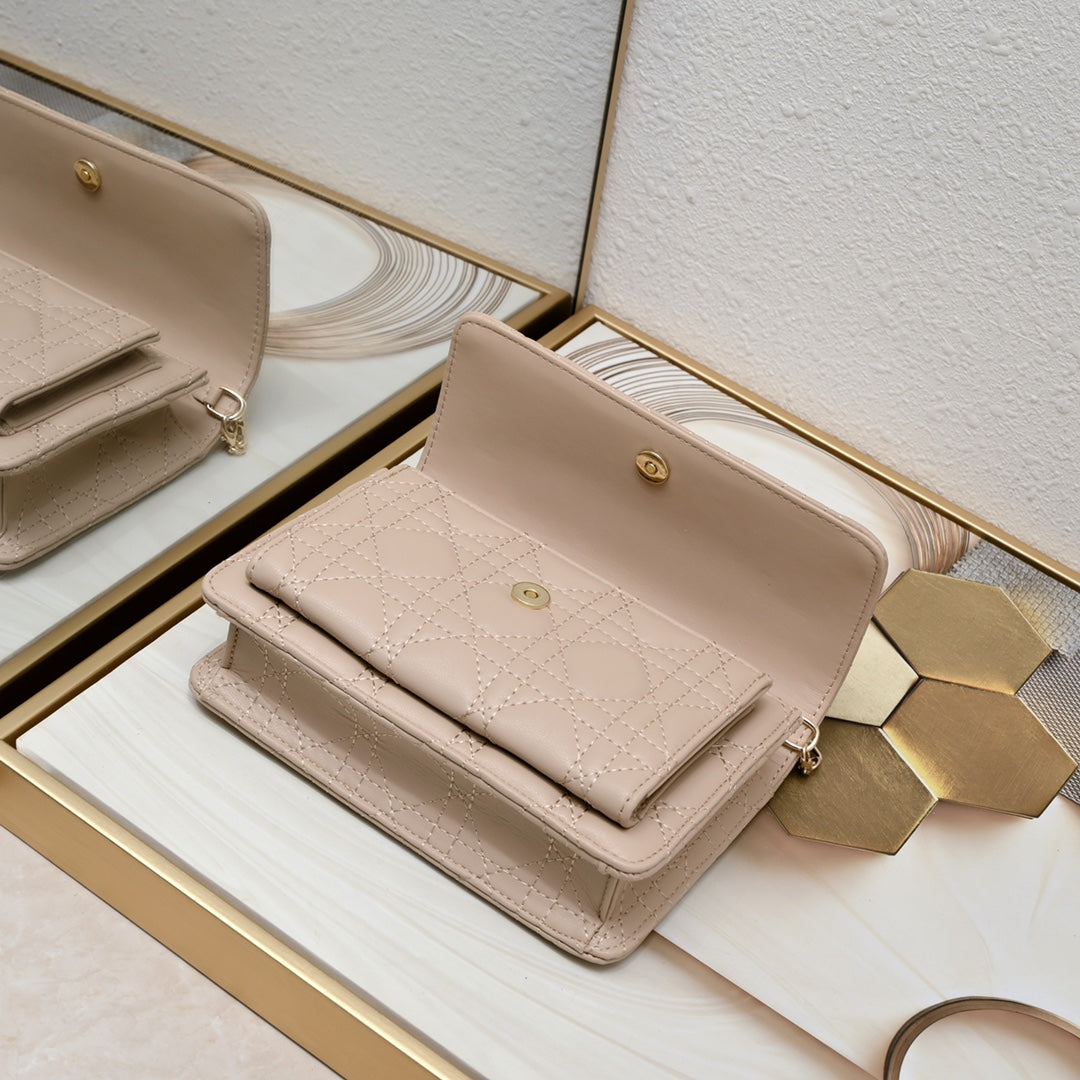 Dior My Dior Daily Pouch with Chain "Powder Beige Cannage Lambskin"