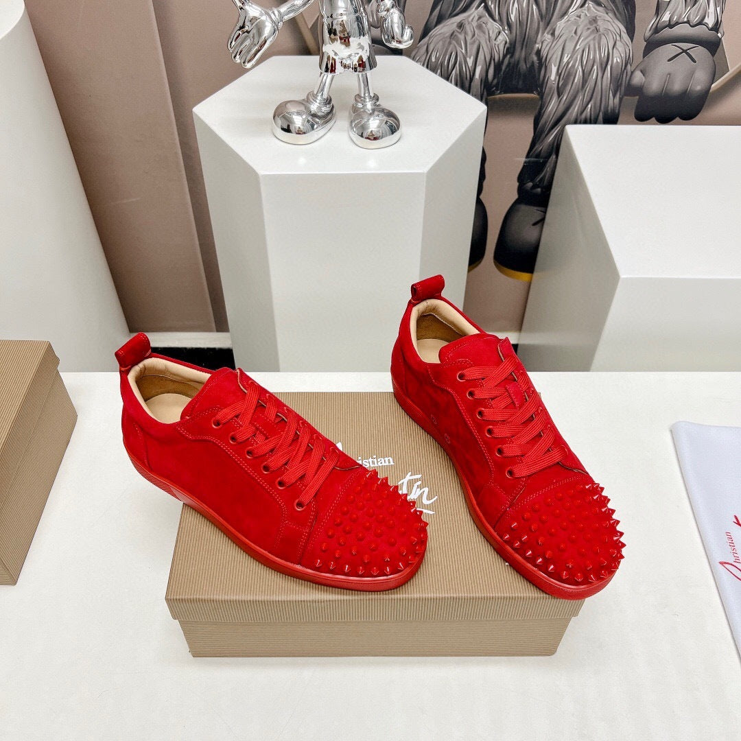 Christian Louboutin Louis Junior Spikes Orlato Veau Velours "Red"
