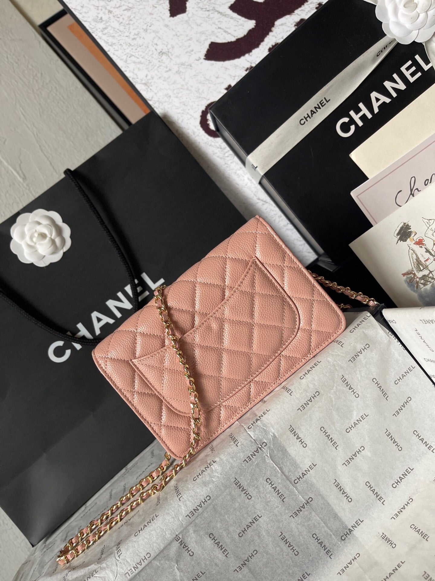 Chanel Quilted Caviar Leather Classic Wallet on Chain