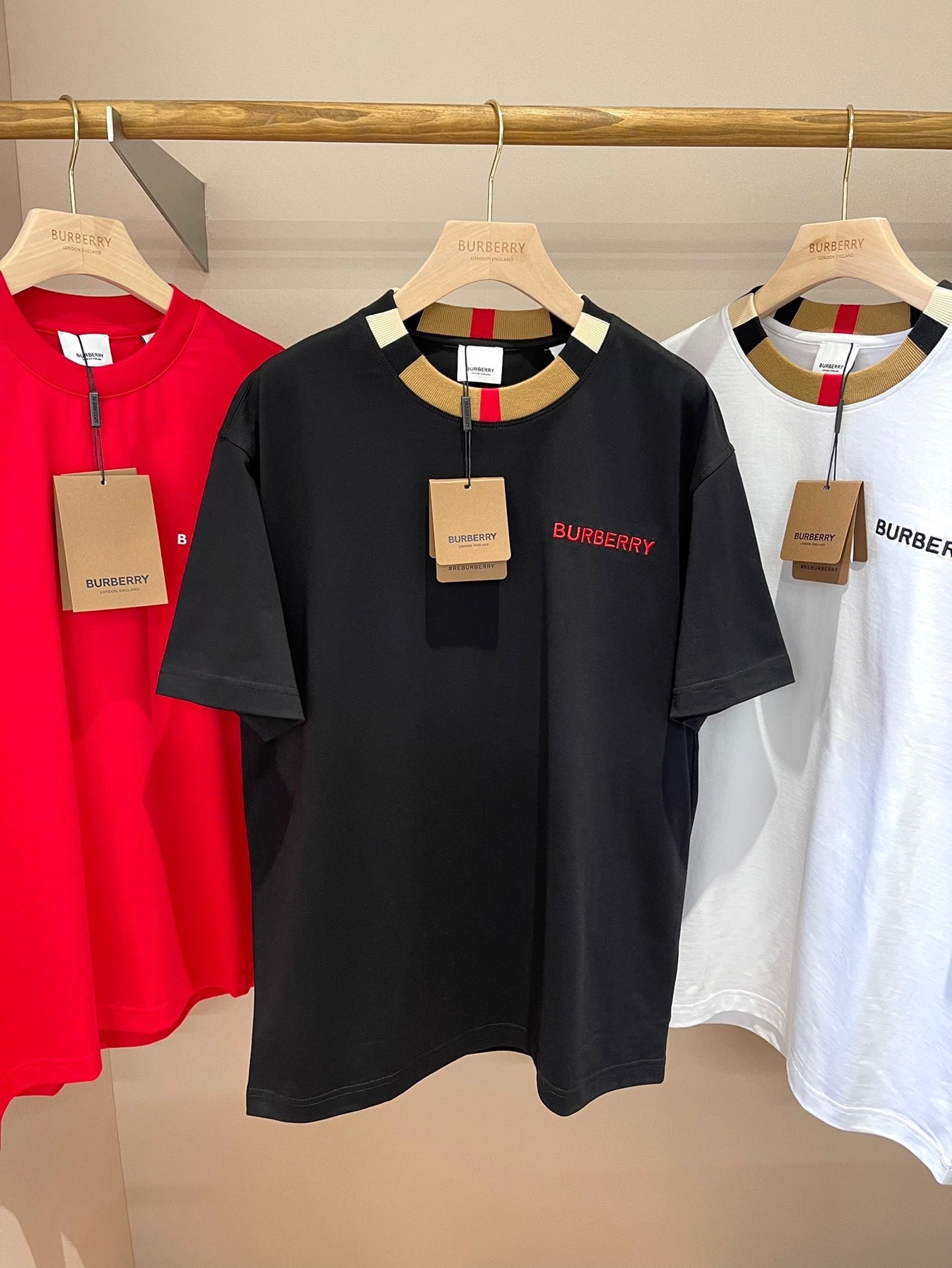 Burberry Icon Stripe Trim Cotton T-Shirt "Black"