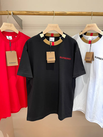 Burberry Icon Stripe Trim Cotton T-Shirt "Black"