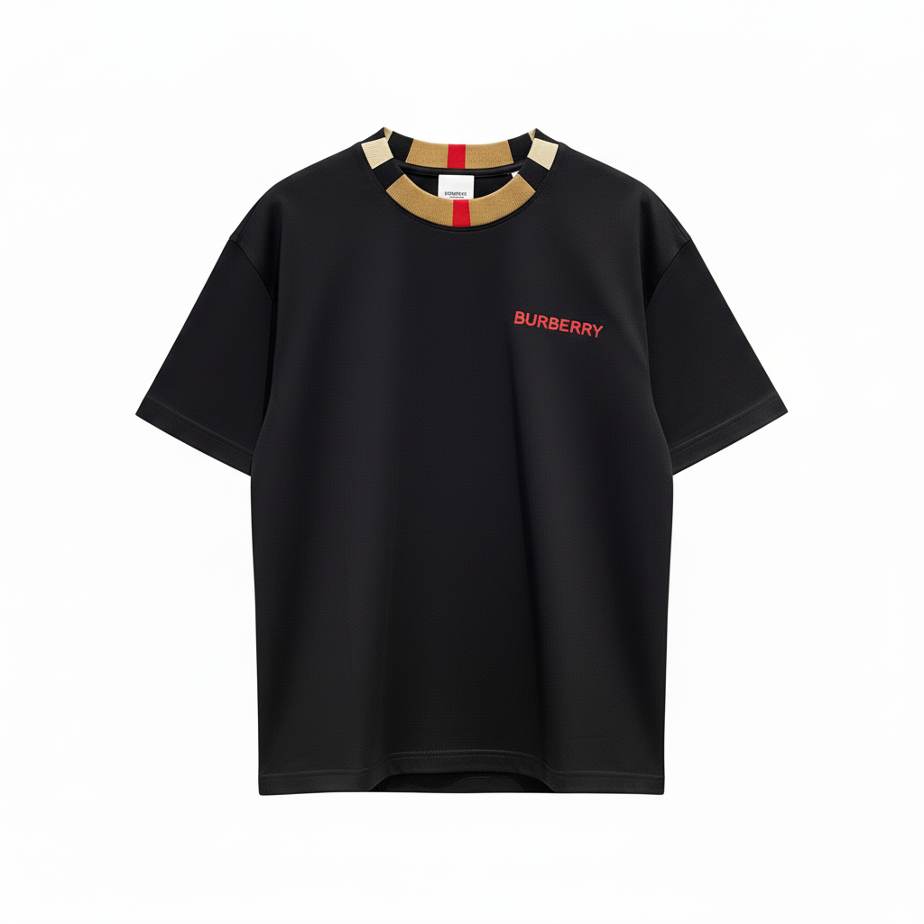 Burberry Icon Stripe Trim Cotton T-Shirt "Black"