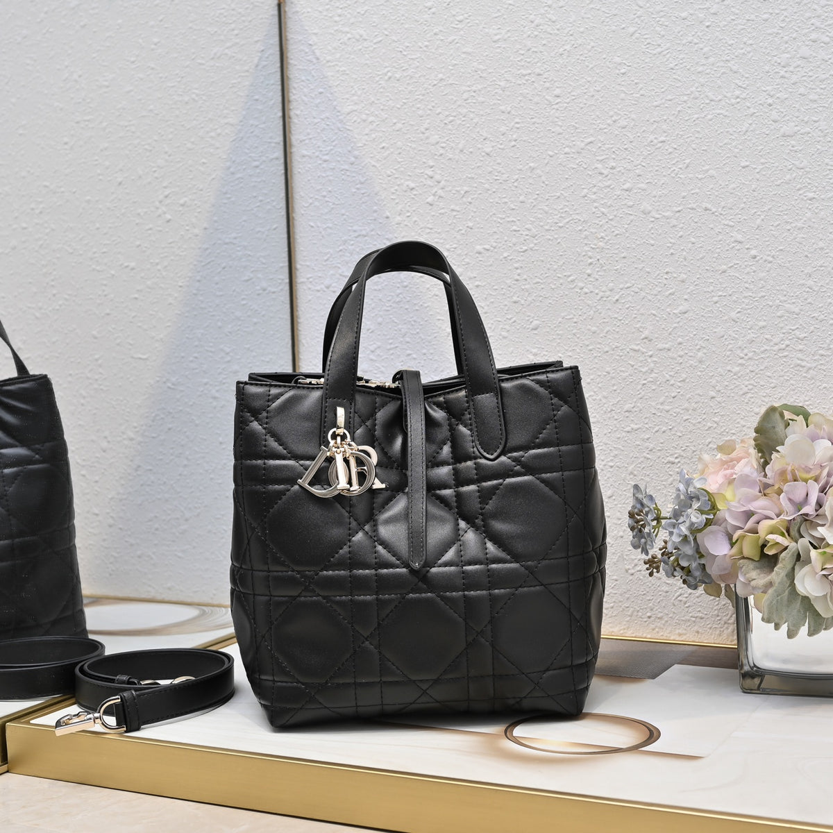 Dior Small Dior Toujours Vertical Tote Bag "Black Macrocannage Calfskin"