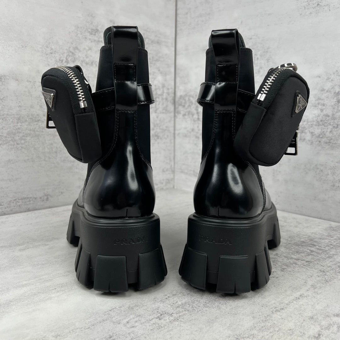 Prada Monolith Leather Boots "Black"