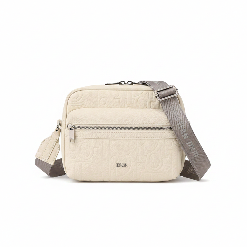 Dior Rider Zip Messenger Bag "White Dior Gravity Grain Leather & Grained Calfskin"