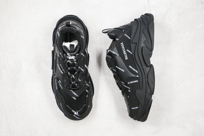 Balenciaga Triple S "Black-White All Over Logo"