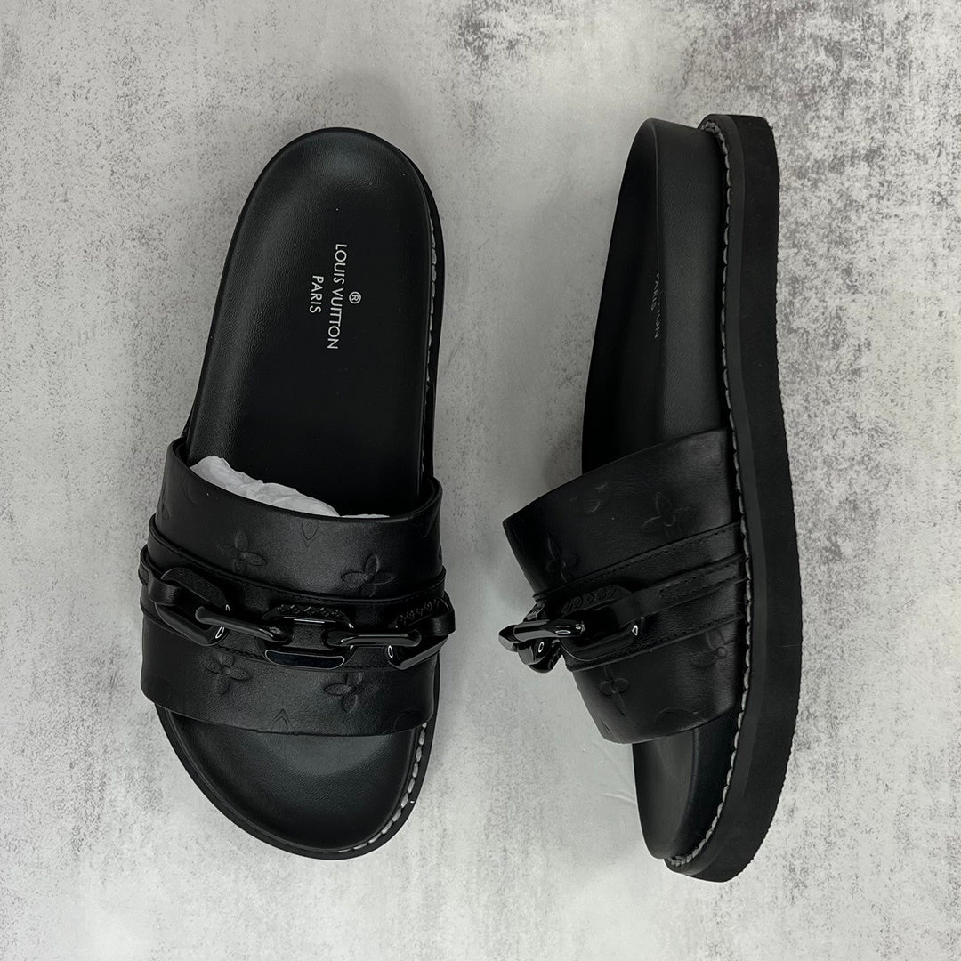 Louis Vuitton Chain Slides "Black"