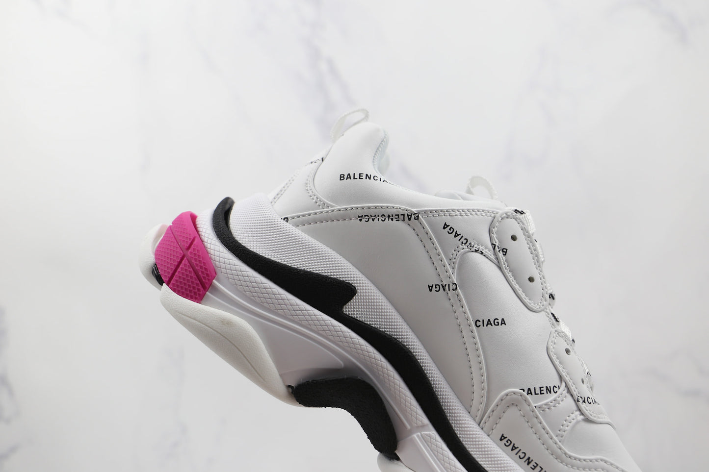 Balenciaga Triple S "White-Pink-Black-All Over Logo"