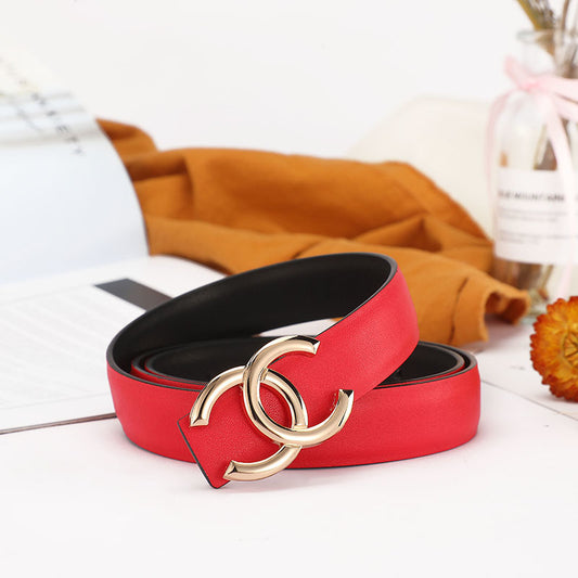 Chanel Leather Belt "Red-Gold"