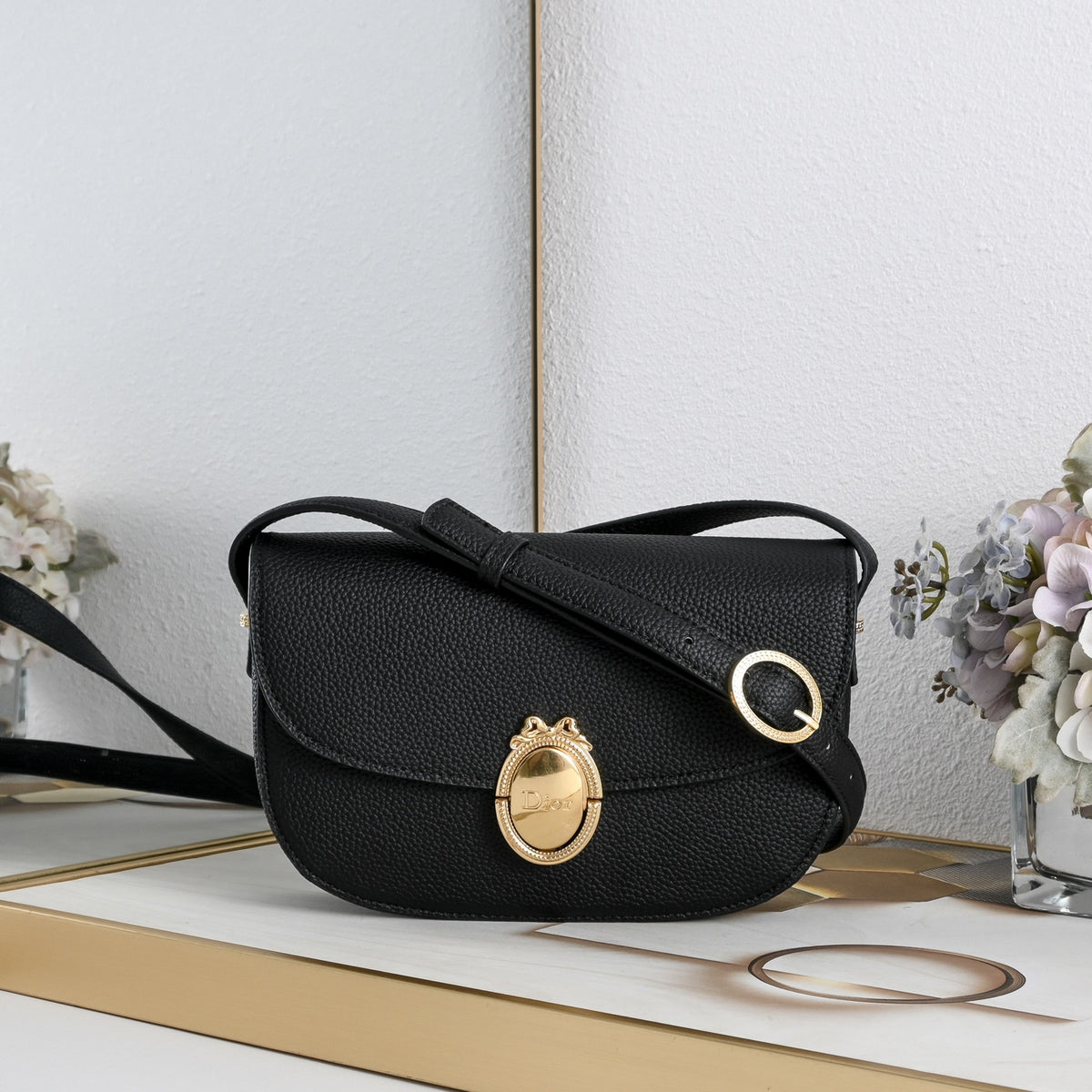 Dior Medium Dior Médaillon Flap Bag "Black Grained Calfskin"