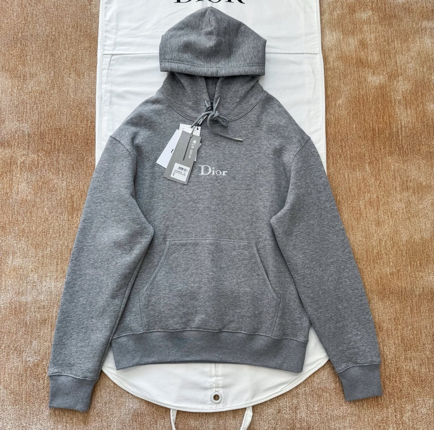 Dior Hooded Sweatshirt with Dior Embroidery "Gray Cotton Fleece"