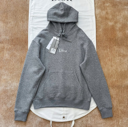 Dior Hooded Sweatshirt with Dior Embroidery "Gray Cotton Fleece"