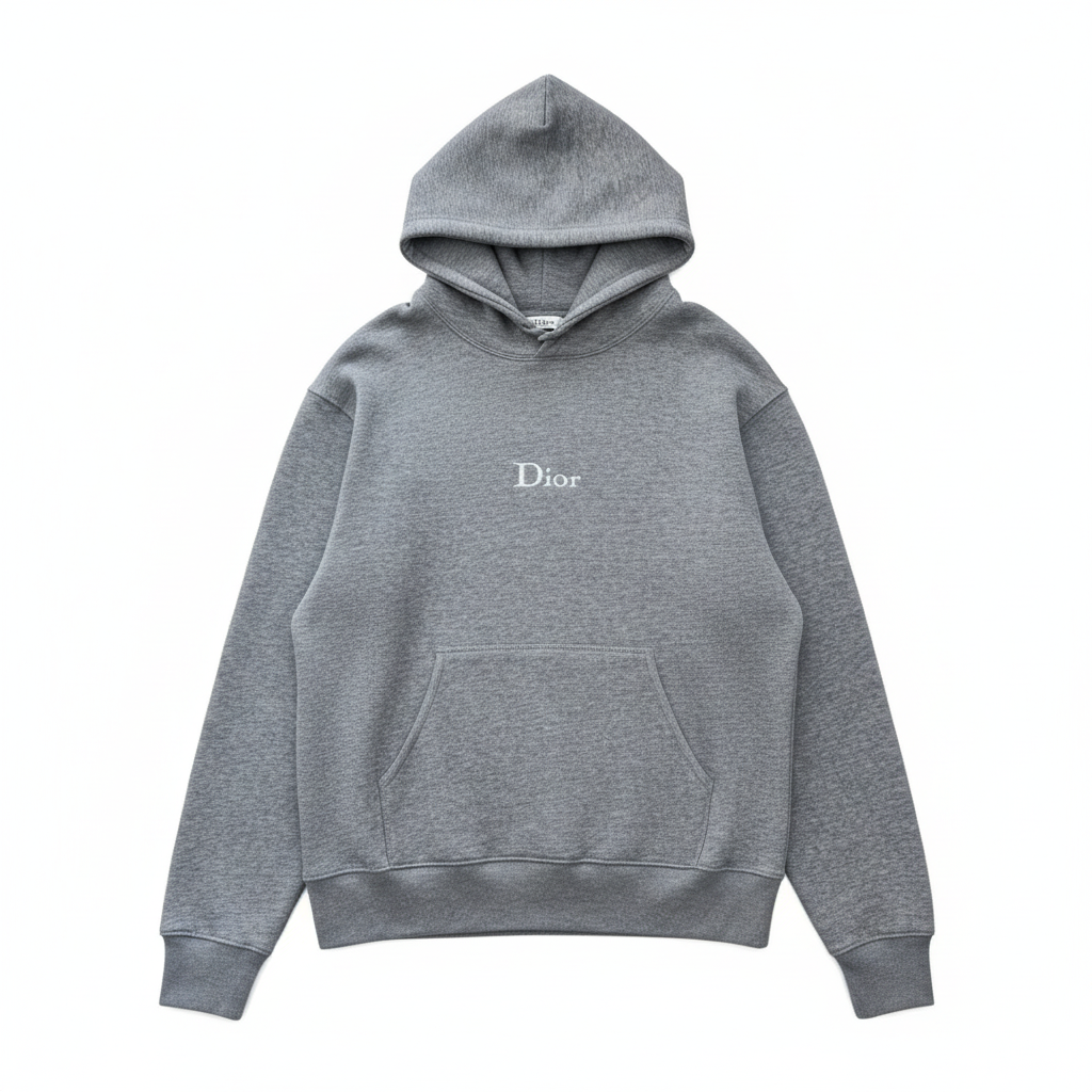 Dior Hooded Sweatshirt with Dior Embroidery "Gray Cotton Fleece"