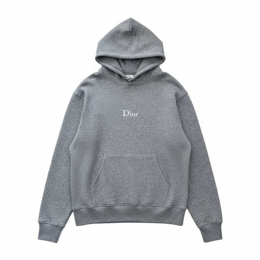 Dior Hooded Sweatshirt with Dior Embroidery "Gray Cotton Fleece"