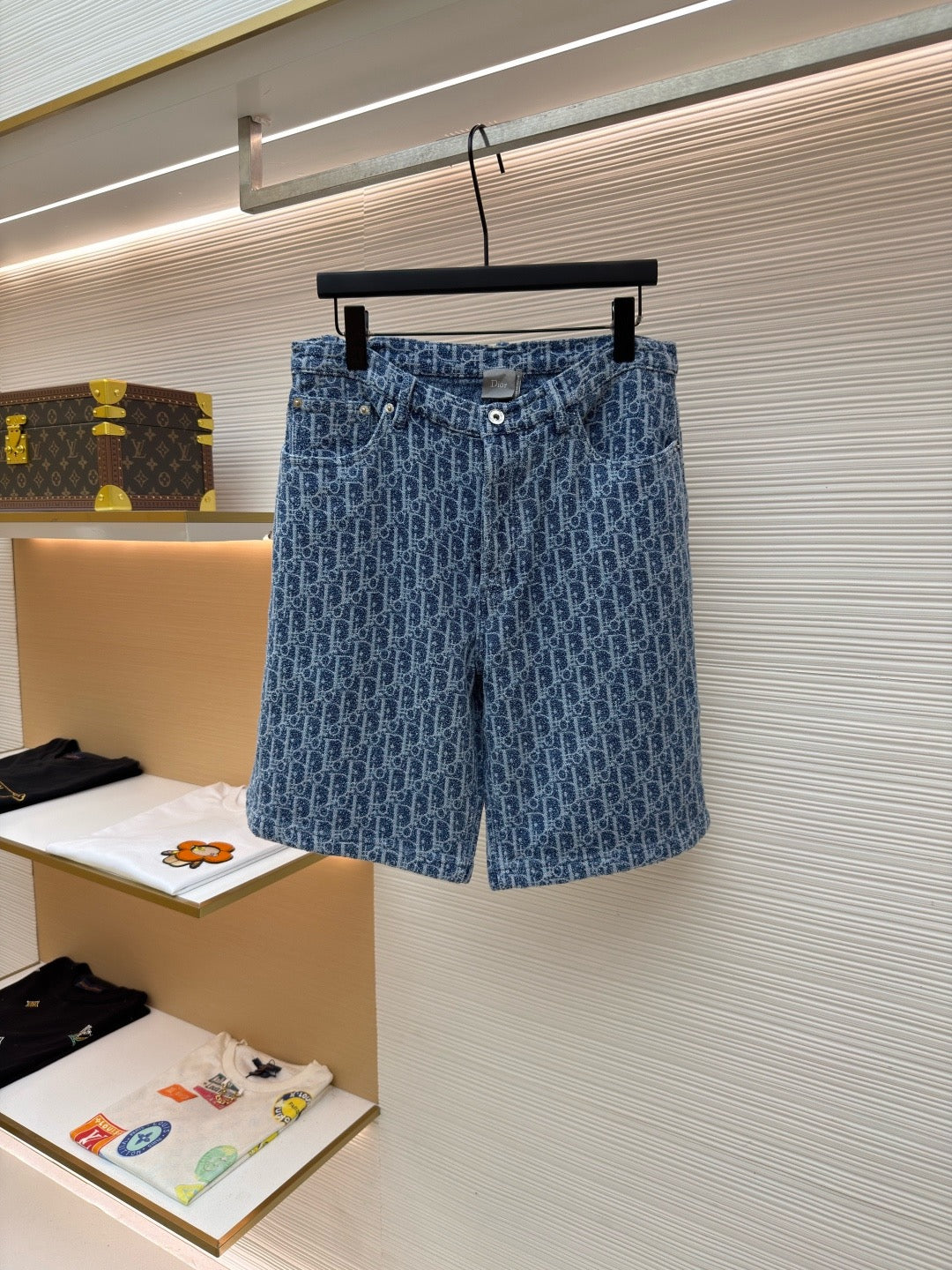 Dior Oblique Shorts "Blue Spongy Cotton-Blend Twill"