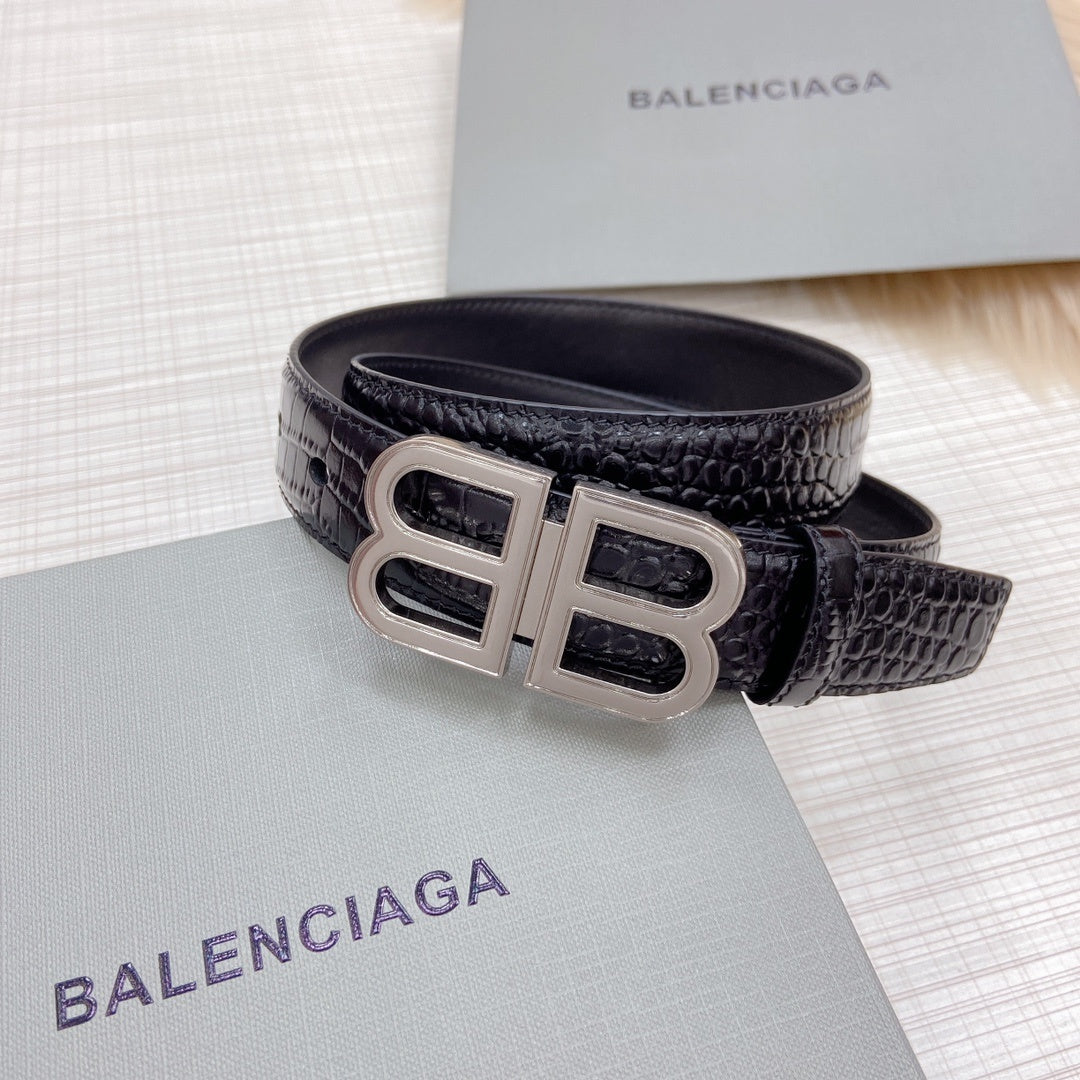 Balenciaga BB Logo Croc Effect Leather Belt "Black"