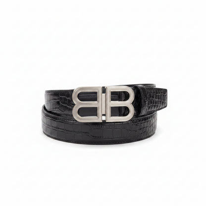 Balenciaga BB Logo Croc Effect Leather Belt "Black"