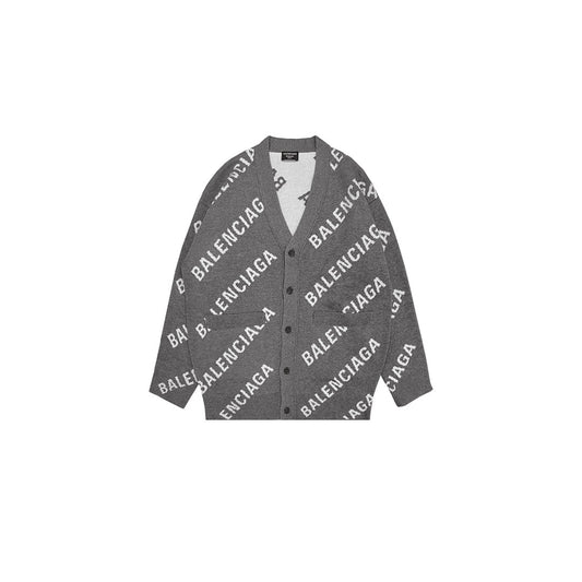 Balenciaga All-Over Logo Cardigan "Grey-White"