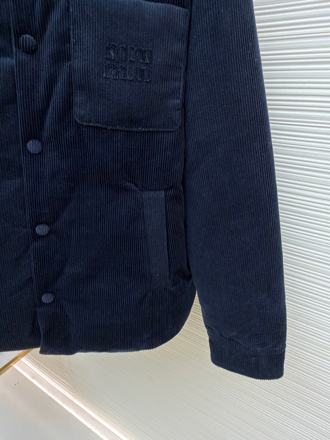 Miu Miu Corduroy and Nappa Leather Down Jacket "Navy"