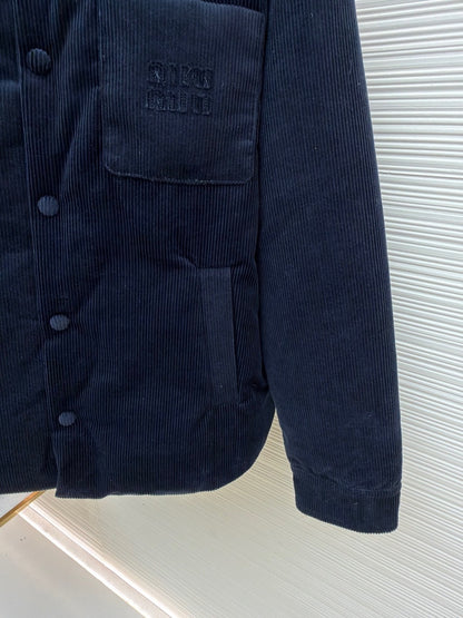 Miu Miu Corduroy and Nappa Leather Down Jacket "Navy"