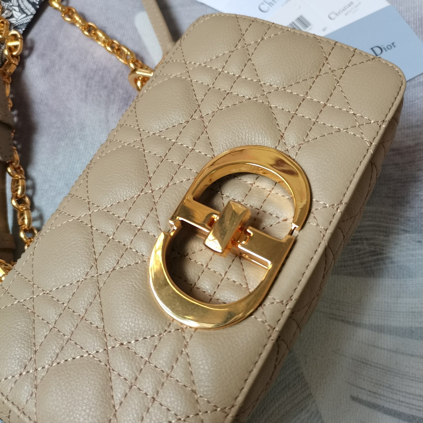 Dior Small Dior Caro Bag "Beige Supple Cannage Calfskin"