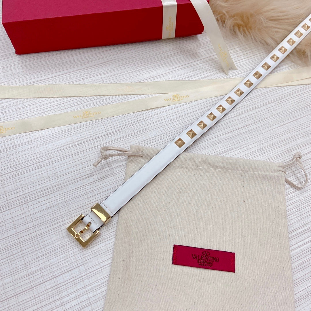 Valentino Rockstud 20mm Leather Belt "White"