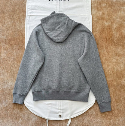 Dior Hooded Sweatshirt with Dior Embroidery "Gray Cotton Fleece"