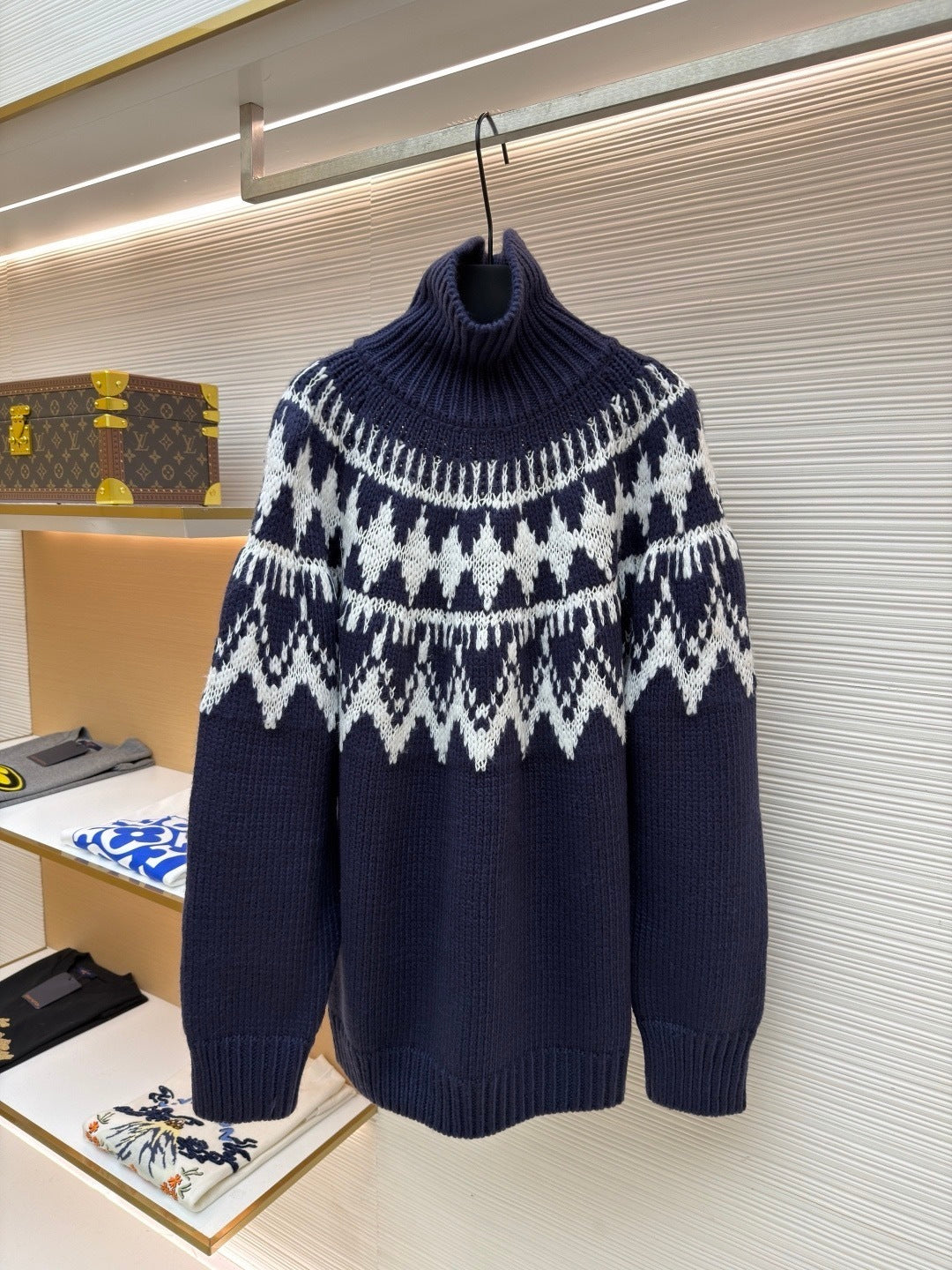 Dior DiorAlps Turtleneck Sweater "Navy Blue and White Alpaca, Wool and Cotton Knit"
