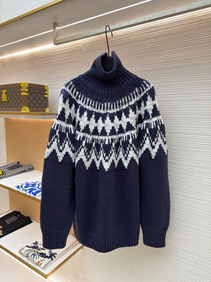 Dior DiorAlps Turtleneck Sweater "Navy Blue and White Alpaca, Wool and Cotton Knit"