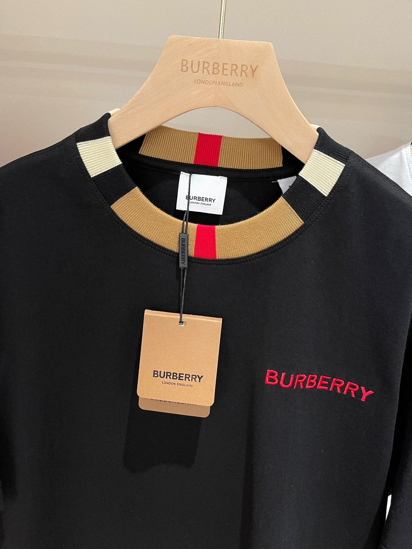 Burberry Icon Stripe Trim Cotton T-Shirt "Black"