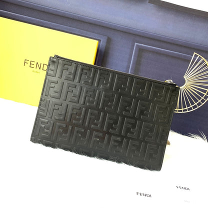 Fendi FF Embossed Leather Clutch Bag