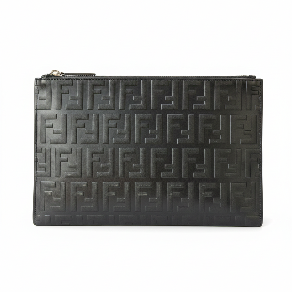 Fendi FF Embossed Leather Clutch Bag