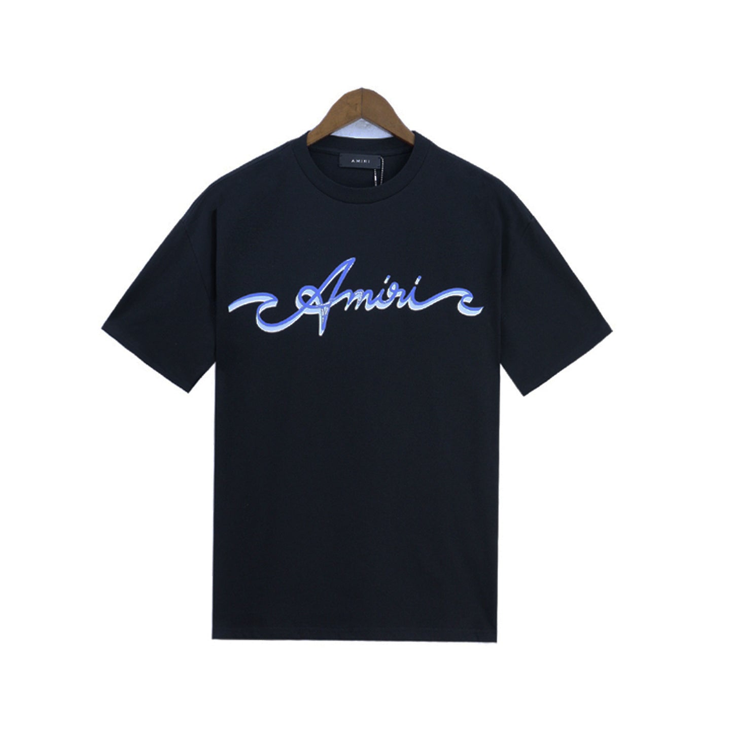 Amiri Wave Logo Print T-Shirt "Black-Blue"