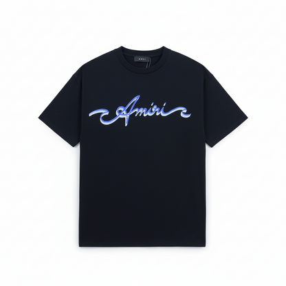 Amiri Wave Logo Print T-Shirt "Black-Blue"