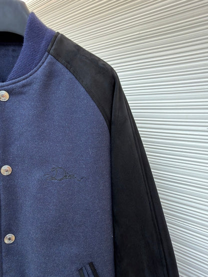 Dior Ribbon Varsity Jacket "Blue Lambskin Suede and Cotton"