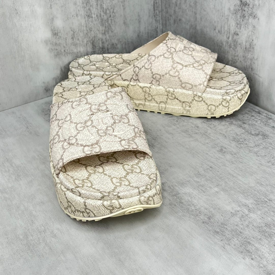 Gucci Monogram Slides "Beige-Grey"