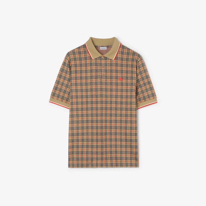 Burberry Check Cotton Blend Polo T-Shirt "Sand Beige"