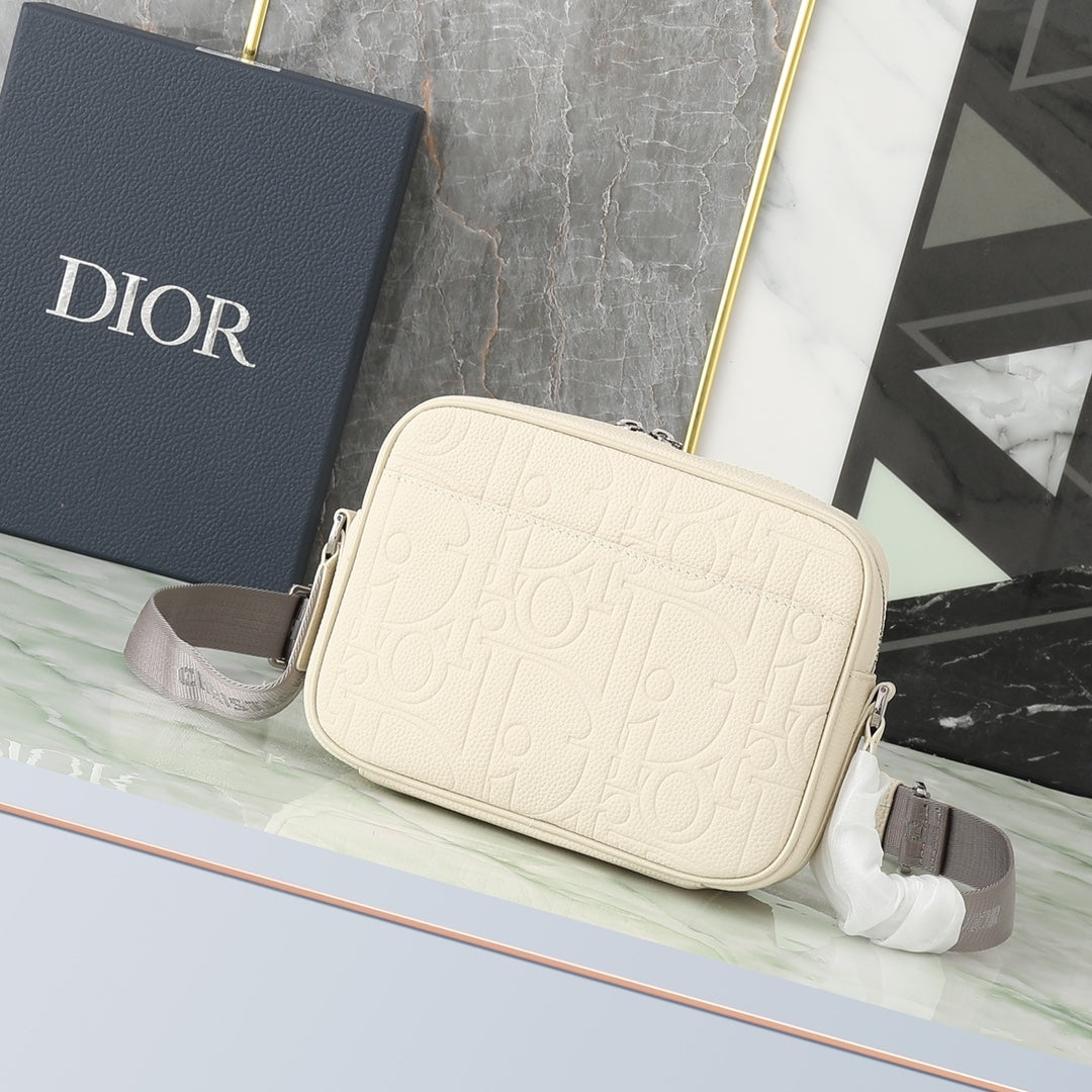 Dior Rider Zip Messenger Bag "White Dior Gravity Grain Leather & Grained Calfskin"